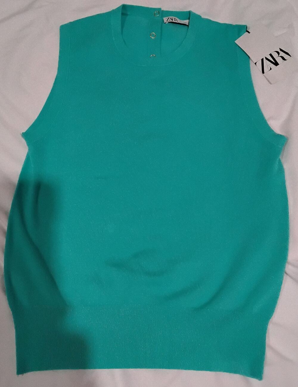 Zara Turquoise Sleeveless Knit Top Women's Large NWT Aqua Tank 8851/020/402
